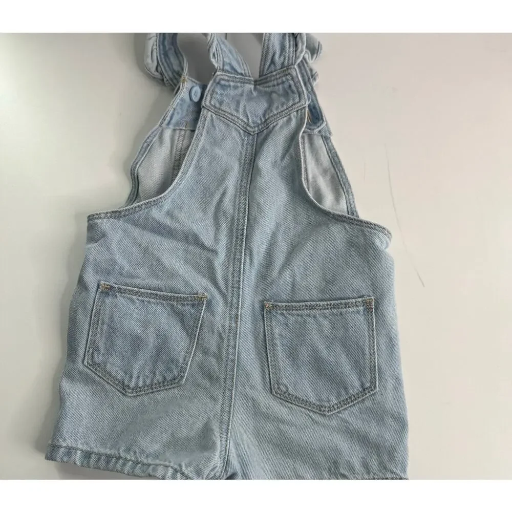 GAP Jean Shortalls Overalls Girls Size 4 Light Wash Ruffle Spring 2025 - Picture 5 of 8